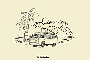 Campervan Beach Illustration, an Illustration by kalehstudio