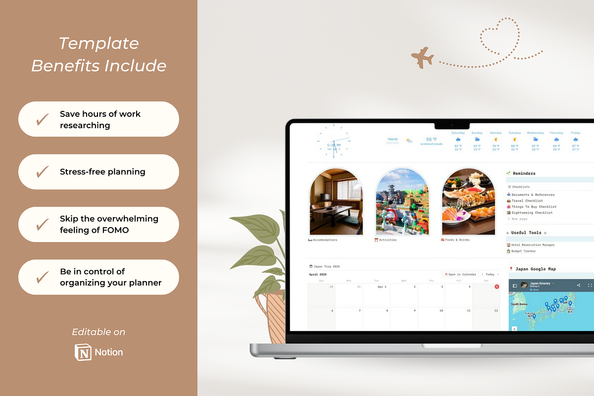 Notion Template Japan Travel Planner, an App Template by GlamWebDesigns (Photo 2 of 9)