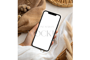 Boho Rattan iPhone Mockup, a Mockup by MockupWizard (Thumbnail 1 of 3)