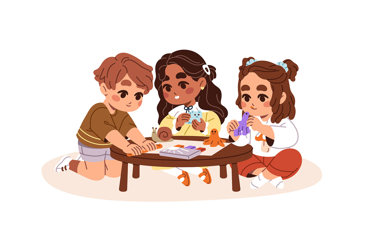 Happy kids play games with toys set, a Person Illustration by PaperTrident (Photo 6 of 12)