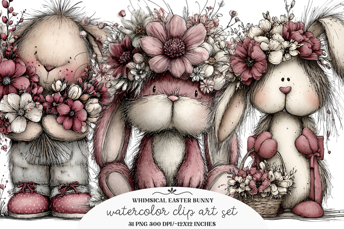 Whimsical Easter Bunny Clipart, an Illustration by GatewayDesign (Photo 1 of 6)