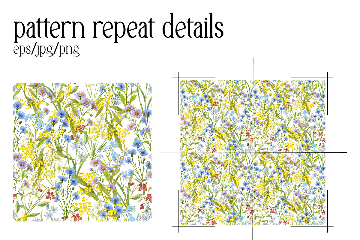 WILDFLOWERS - elements and patterns, a Pattern Graphic by DreamoraArt