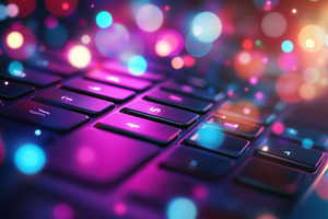 Vibrant Laptop Keyboard with Abstract Light Bokeh, an Abstract Photo by Natalia Klenova's Shop
