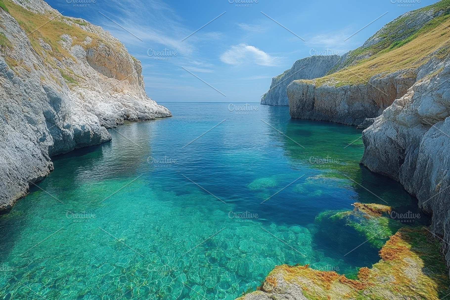 Breathtaking coastal view with clear, a Photo by Tanuart