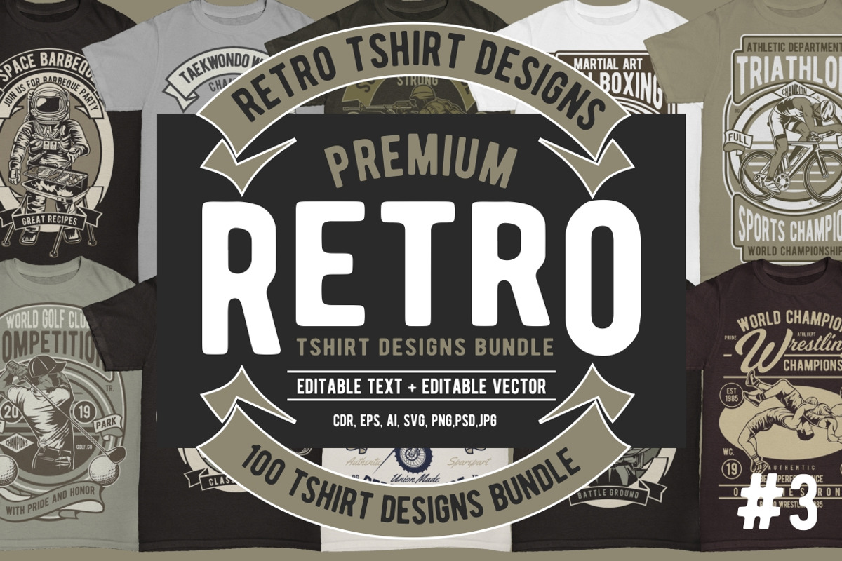 100 Retro Tshirt Designs Bundle 3, an Illustration by roach_graphic (Photo 1 of 14)