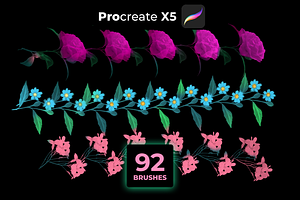 92 FLORAL Brushes For PROCREATE X5