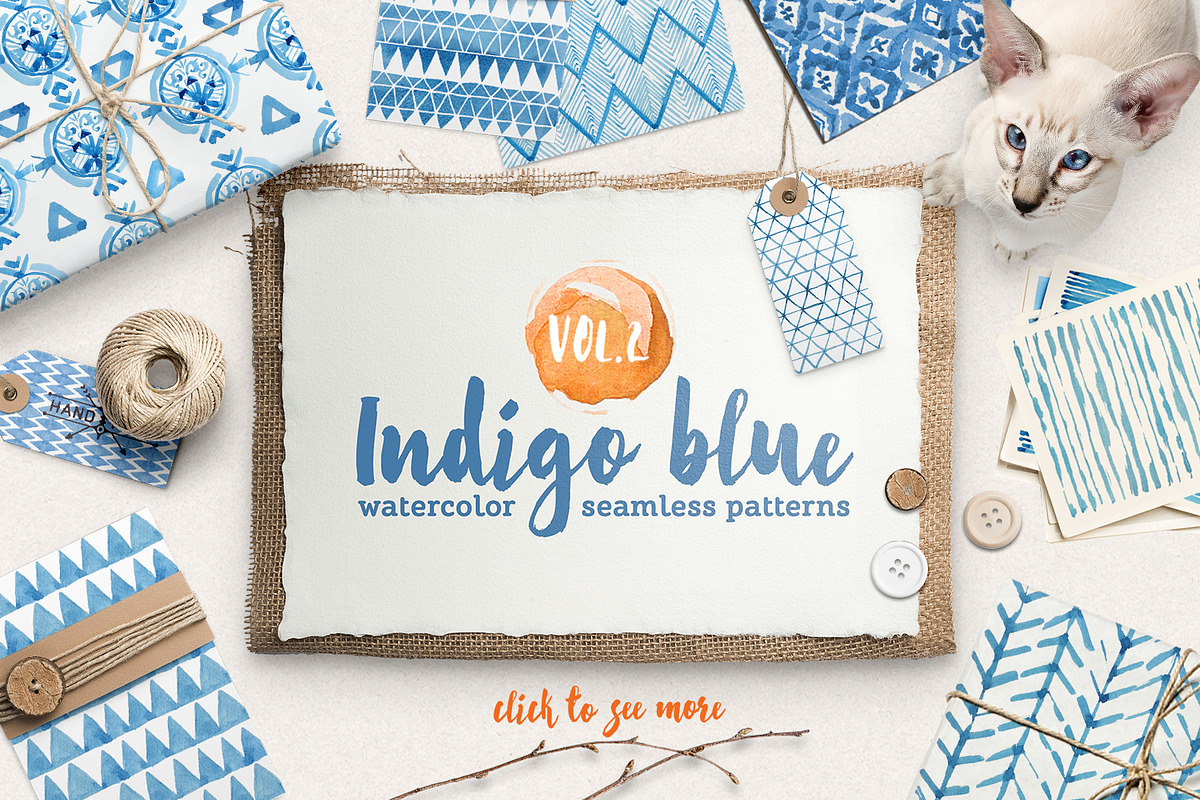 Indigo watercolour patterns pack, a Pattern Graphic by Nicetoseeya (Photo 1 of 3)