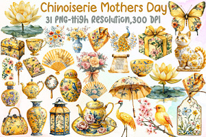 Yellow Chinoiserie Mothers Day Clipa, an Illustration by Sublimation Artist