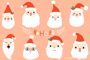 Cute Santa Faces Clip Art Set