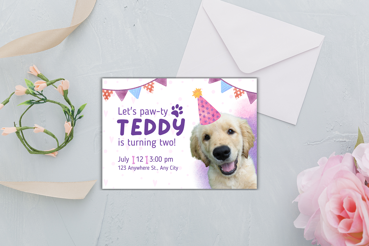 Let's Paw-ty Pet Birthday Invitation, a Design Template by TemplateCastleStore (Photo 4 of 9)