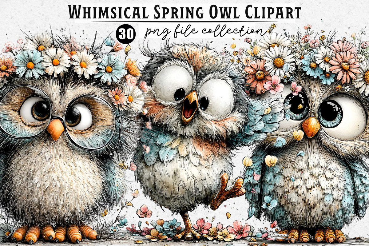 Whimsical Spring Owl Clipart, an Illustration by Dream Creation (Photo 1 of 6)
