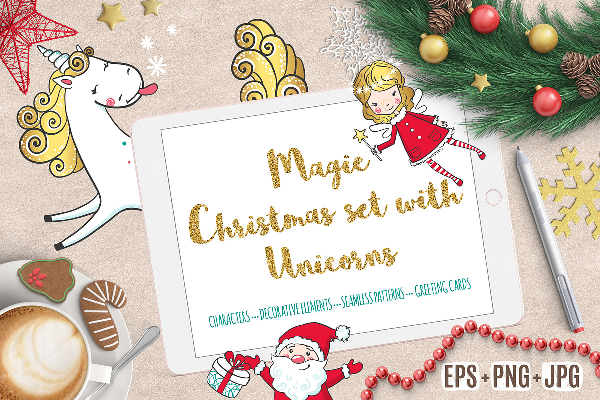 Magic Christmas set with Unicorns, a Decorative Illustration by MalniArt (Photo 1 of 8)