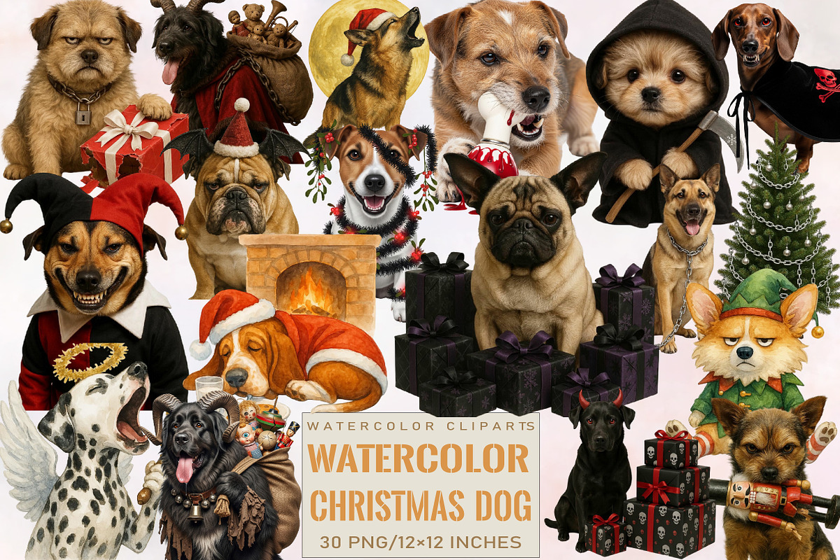 Christmas Funny Dog Clipart Bundle., an Illustration by SVGArt (Photo 1 of 8)