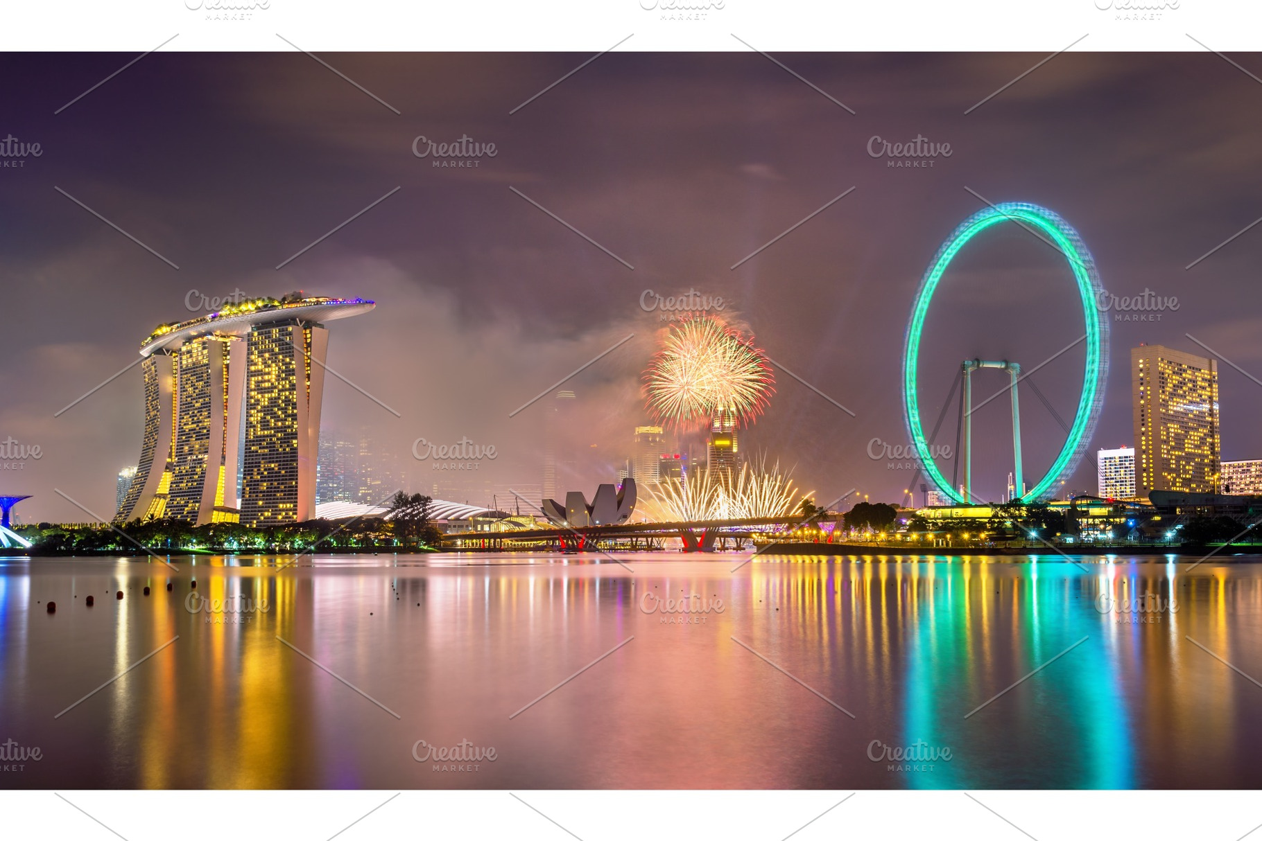 New year fireworks above marina bay featuring singapore, winter, and christmas, an Architecture Photo by Leonid Andronov