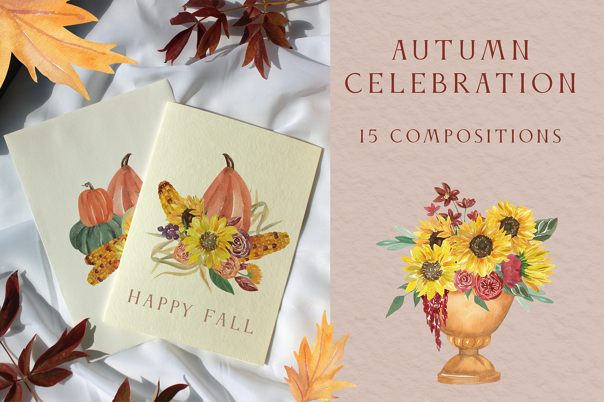 AUTUMN CELEBRATION Sunflower Pumpkin, a Seasonal Illustration by Catch the Dream Art (Photo 6 of 10)