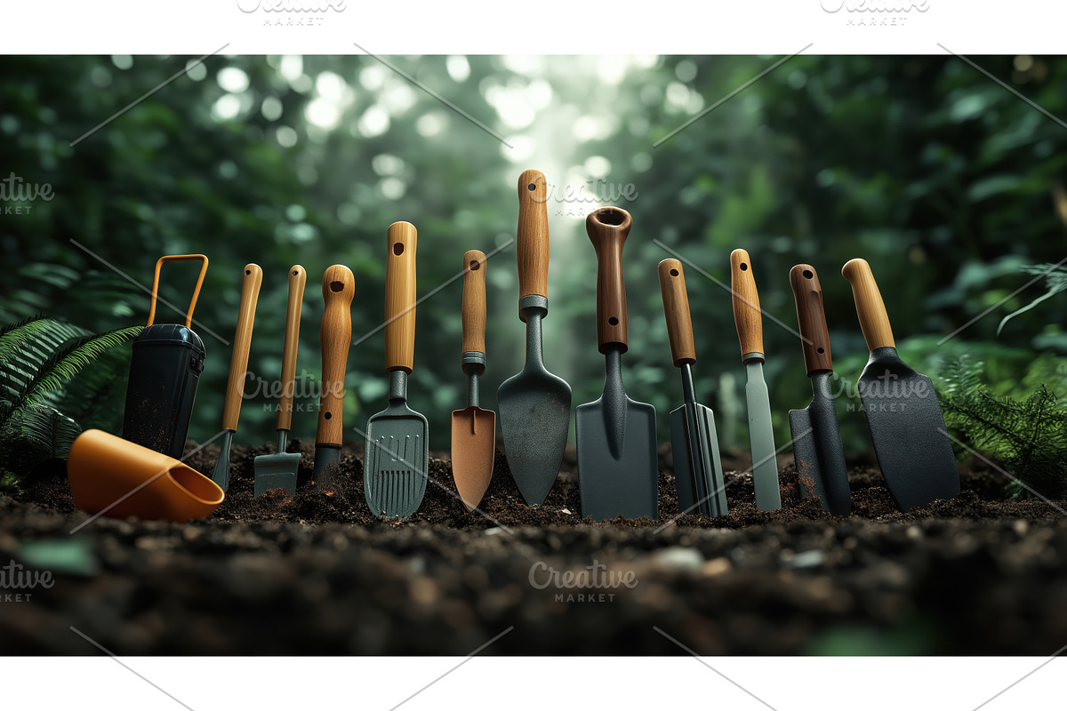 Assortment of gardening tools with, an Object Illustration by Sergey Kotenev