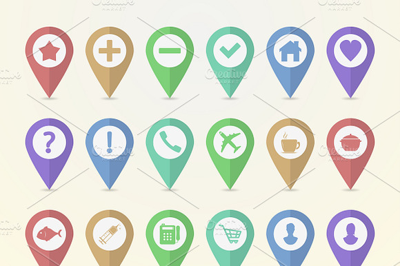 Set Of 24 Map Pointer Icons