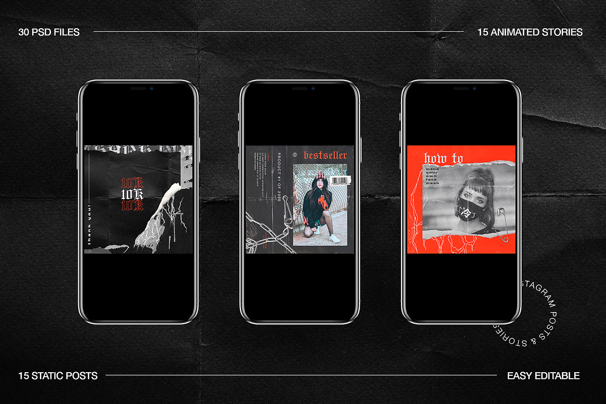 Grunge Instagram Templates Ps, Canva, a Social Media Template by Marie T (Photo 13 of 18)