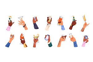 Hands holding alcohol drinks set, a Food Illustration by PaperTrident