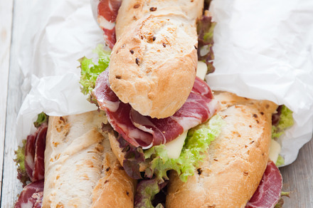 Picnic jamon sandwich stock photo containing appetizers and bread