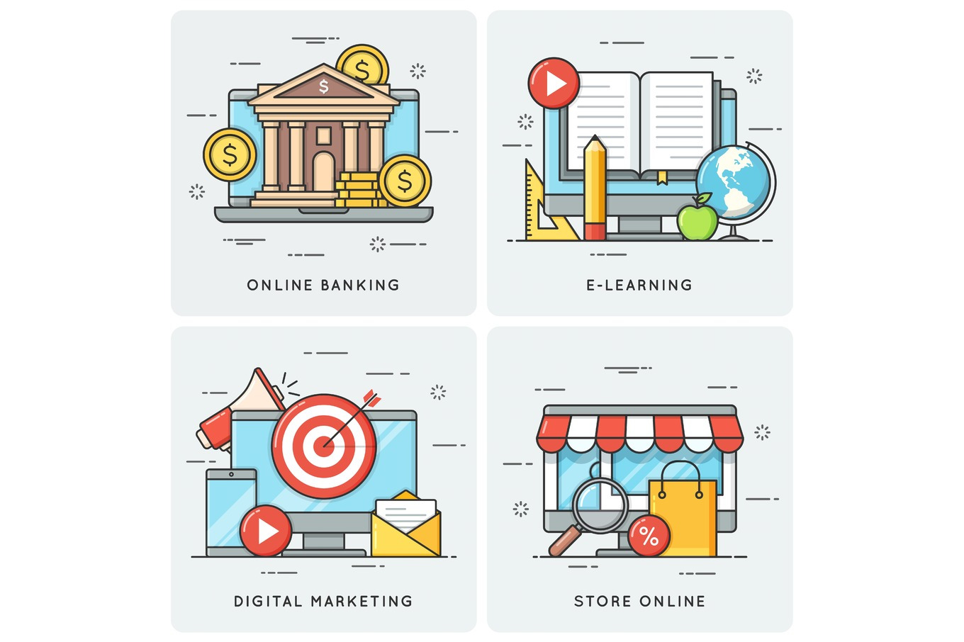 Online Banking ELearning Digital Marketing Store Online Vec by Rikkyal  Creative Market