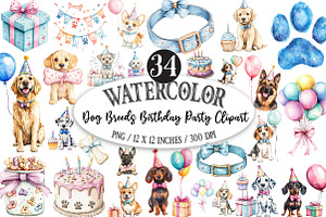 Dog Breeds Birthday Party Clipart, a Seasonal Illustration by Designking