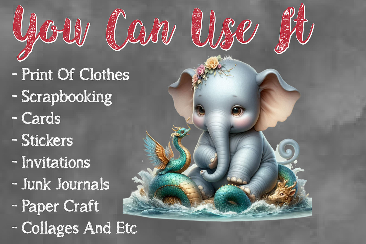 Watercolor Cute Baby Elephant, a Seasonal Illustration by Craft Nest (Photo 5 of 5)