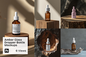 Amber Glass Dropper Bottle Mockups, a Packaging Mockup by Mockupdaddy