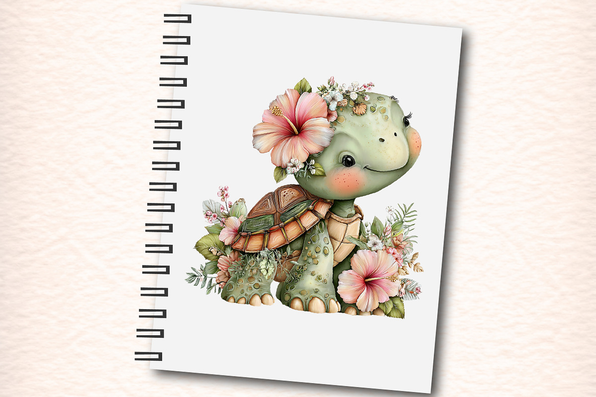 Watercolor Summer Turtle Hibiscus Cl, an Illustration by Digital Artistic99 (Photo 6 of 11)