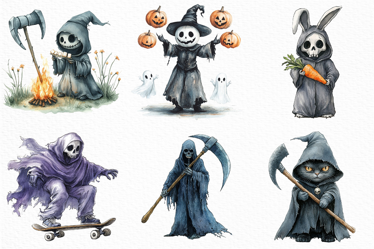 Halloween Funny Reaper Clipart, an Illustration by Craft Nest (Photo 3 of 6)