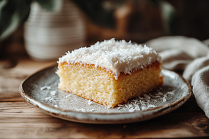 Slice of vanilla sheet pan cake with, a Food & Drink Photo by MistyDay