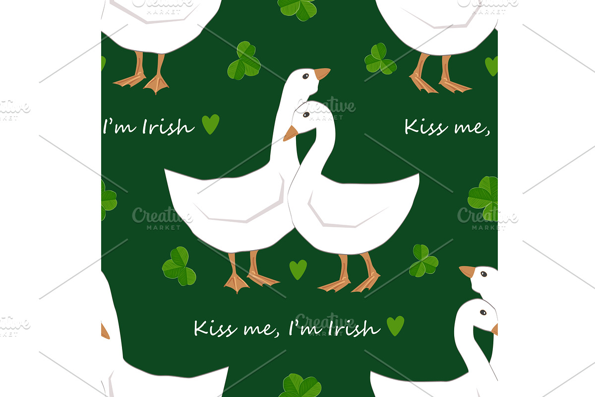 Goose couple and shamrock clover, an Animal Illustration by Toltemara