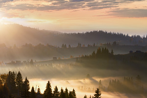 First sunrise rays of sun in Carpathian mountains., a Nature Photo by YuriyB