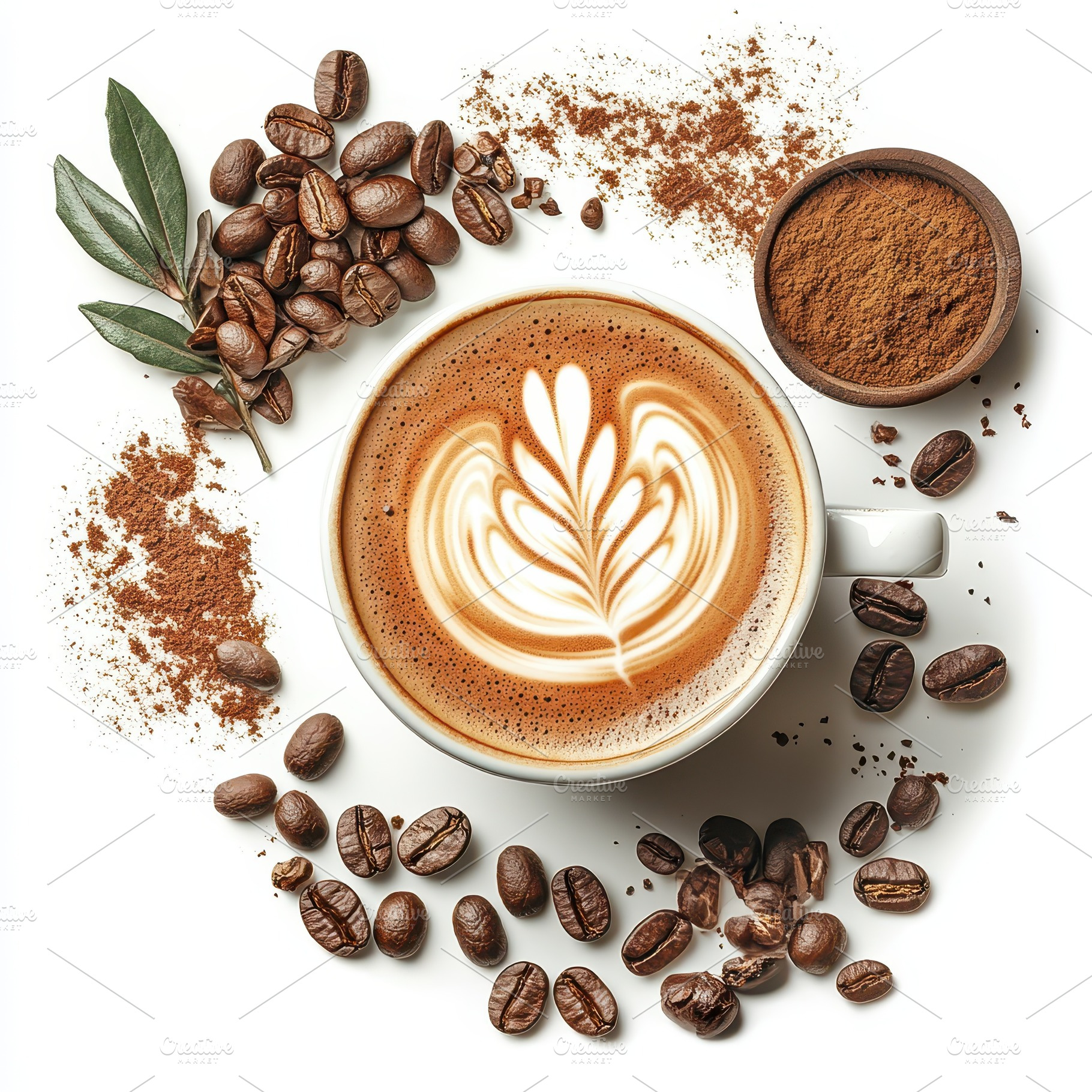 Aromatic Latte Art Coffee Beans and, a Food & Drink Photo by Pixeness Studio