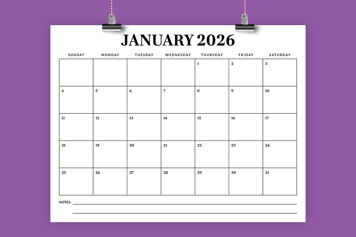 2026 8.5 x 11 Inch Calendar Template, a Stationery Template by Running With Foxes (Photo 1 of 5)