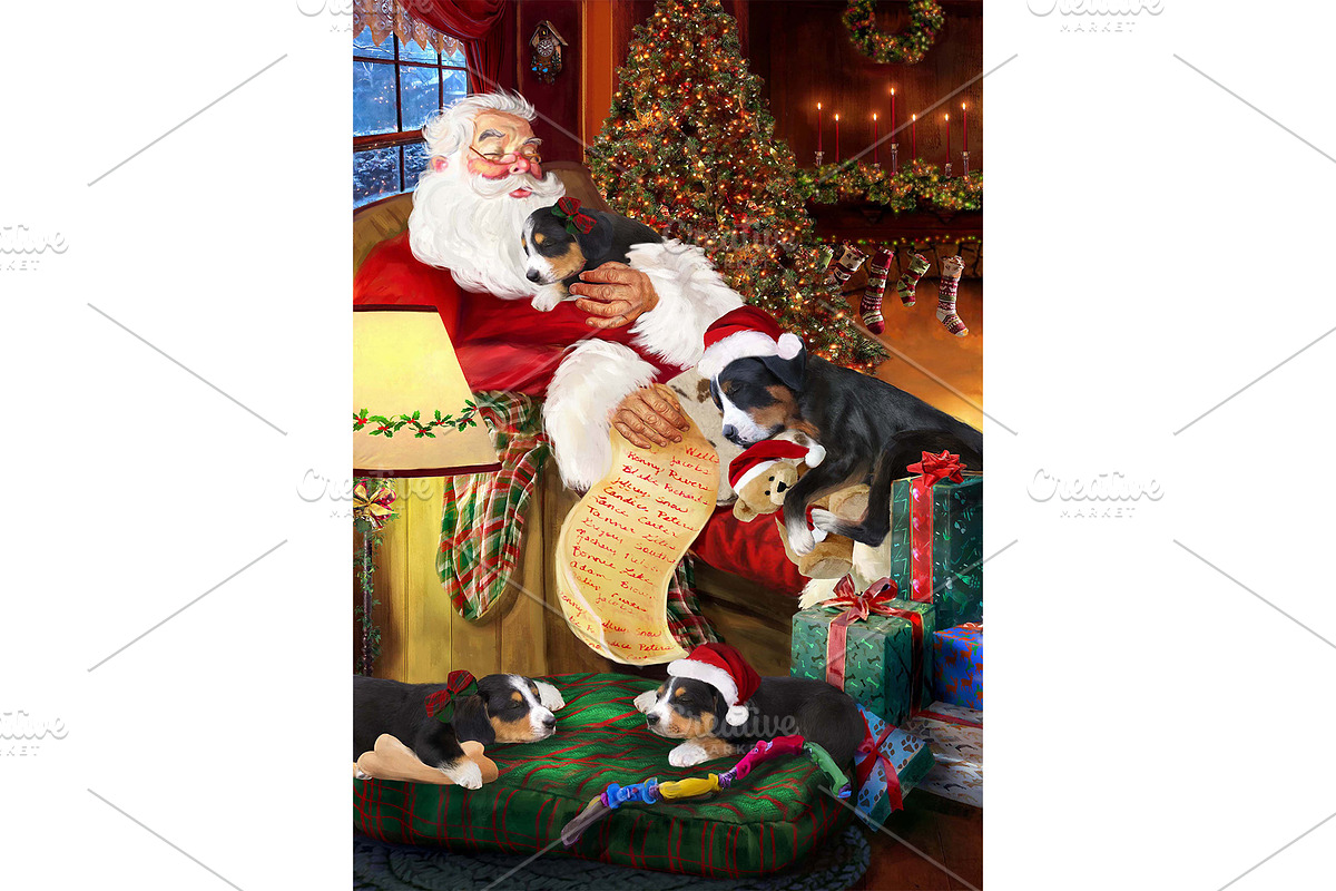 Greater Swiss Mountain Dog Xmas Art, an Animal Illustration by Art Paradise Studios (Photo 1 of 3)