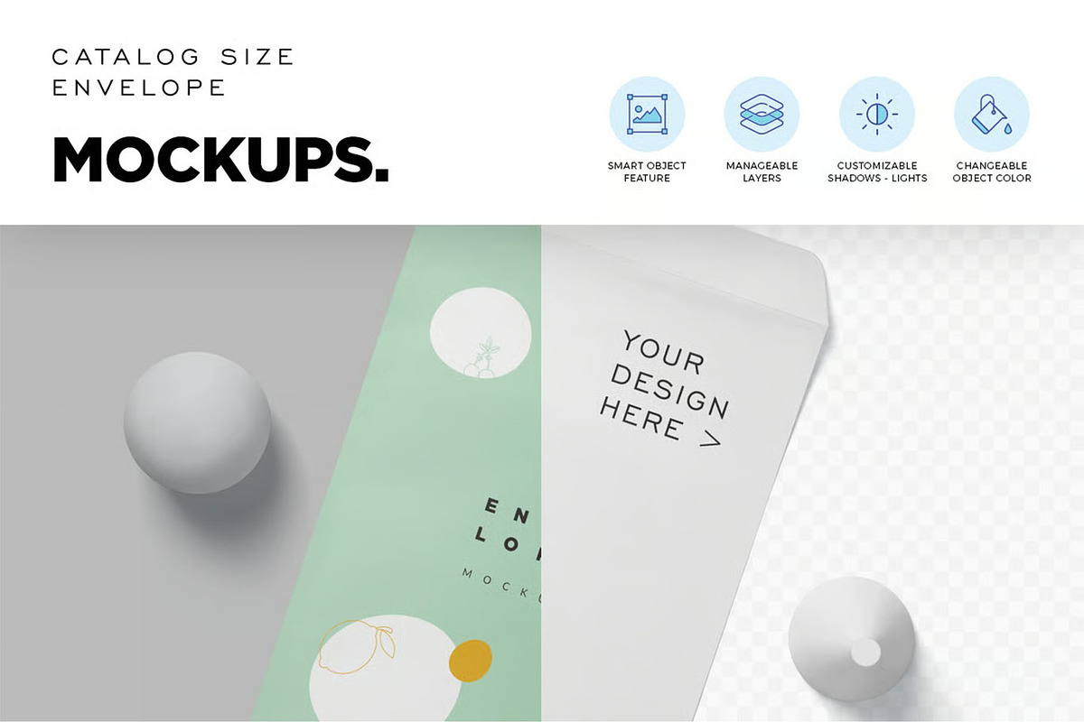 Catalog Size Envelope Mockups, a Packaging Mockup by megostudi0 (Photo 2 of 6)