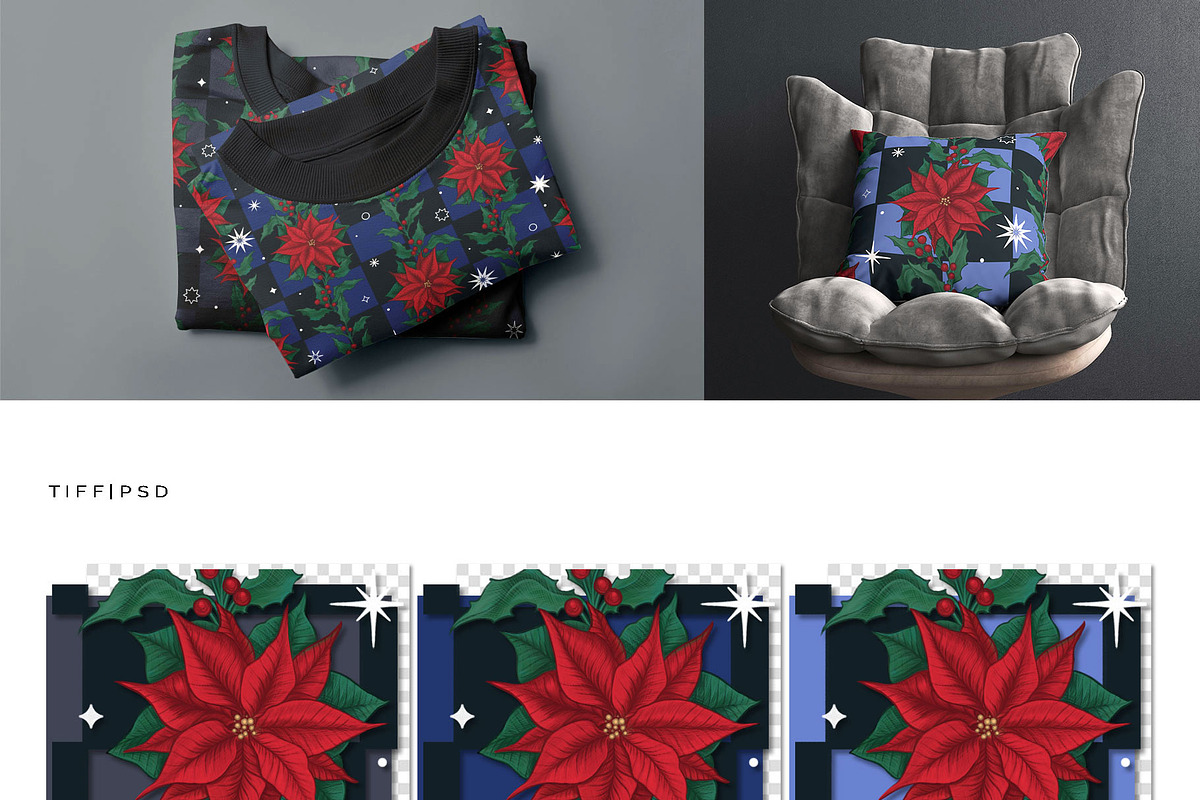 Vintage Christmas Poinsettia Pattern, a Pattern Graphic by Liiafis (Photo 3 of 8)