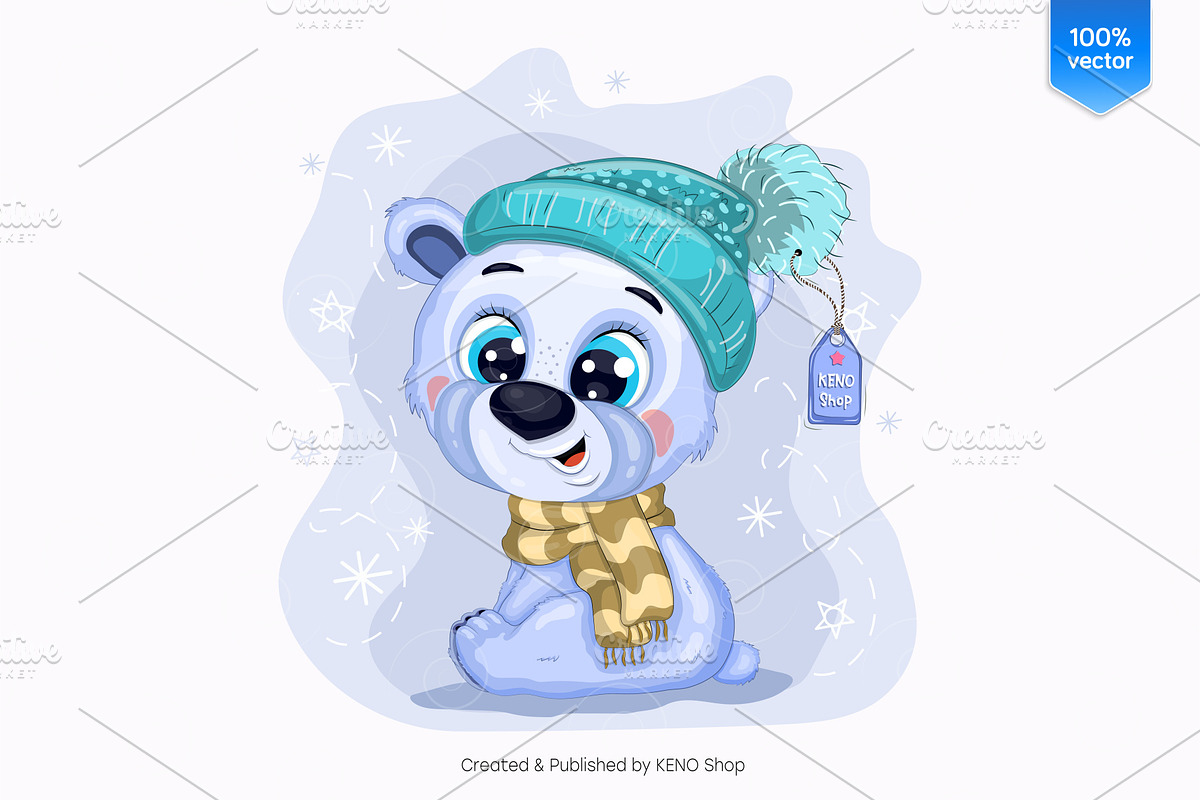 Cartoon polar bear. Tshirt, PNG., an Animal Illustration by KENO Mascots (Photo 2 of 5)