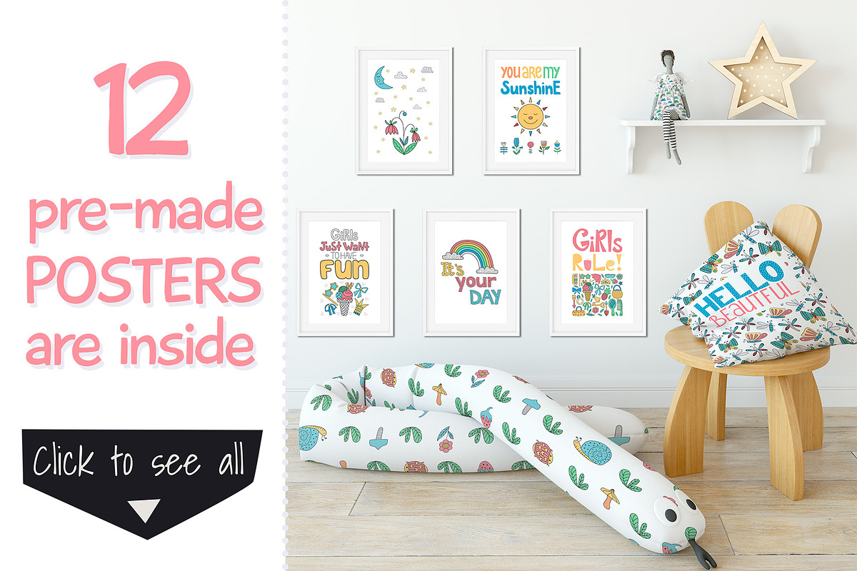 Nursery for a girl-Clipart&Lettering, an Animal Illustration by Truefiesta (Photo 7 of 8)