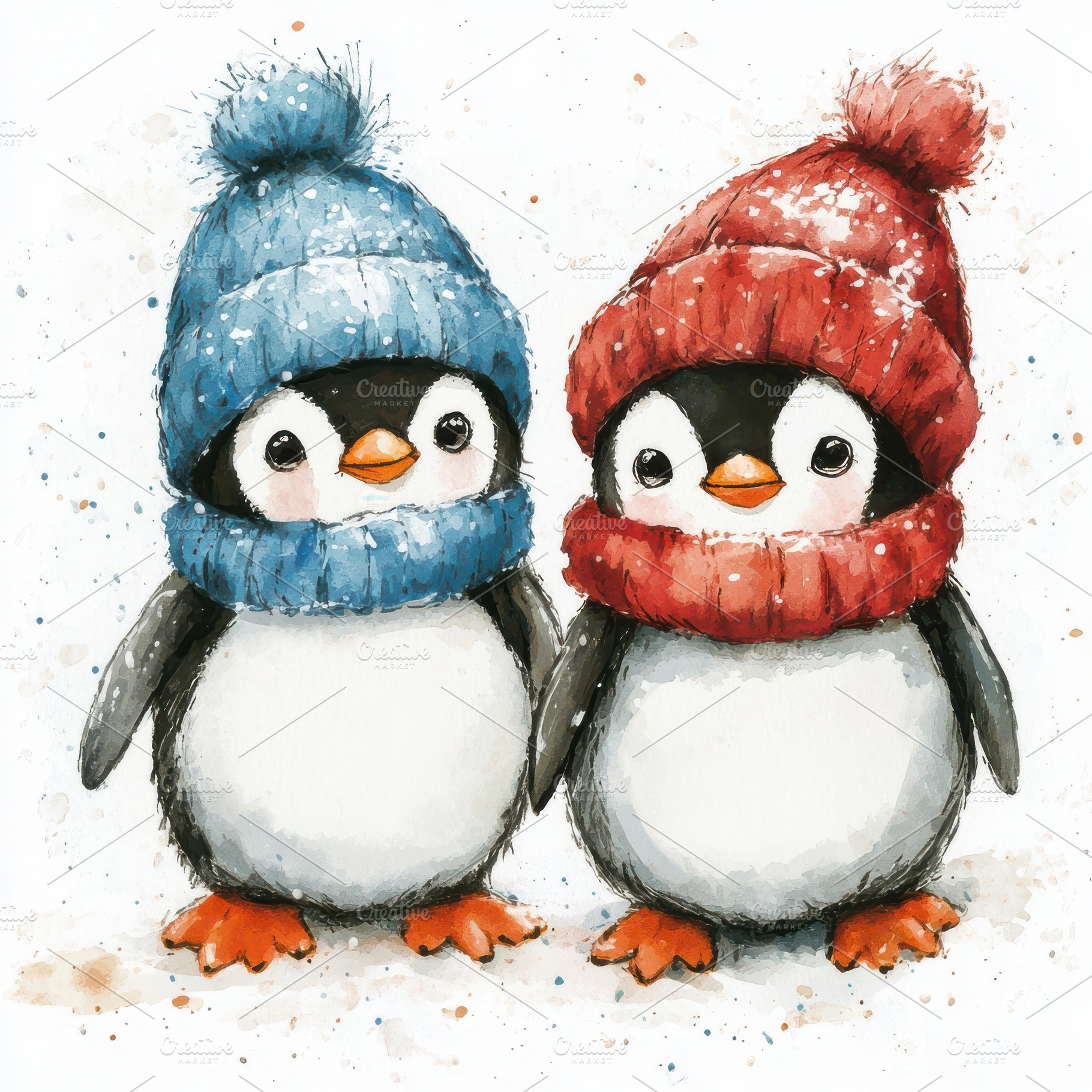 Two Adorable Penguins Wearing Winter, an Animal Photo by Pixeness Studio