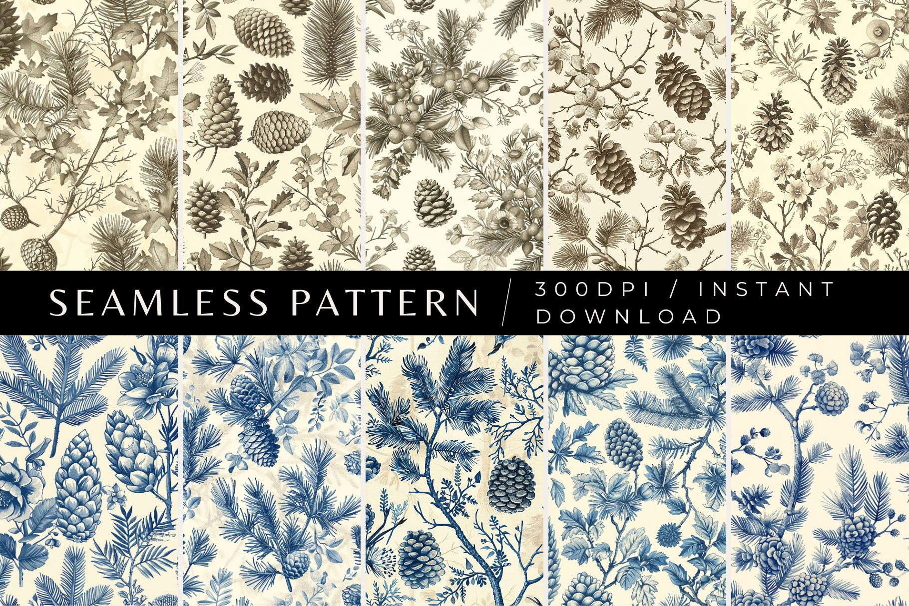 10 Pine Cones and Fir Patterns, a Pattern Graphic by Inknfolly