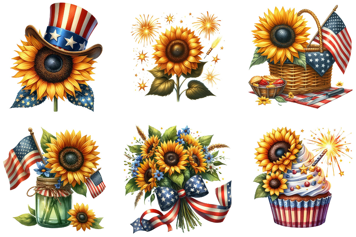 4th of July Sunflower Clipart, an Illustration by DreamArtGraphic (Photo 3 of 4)
