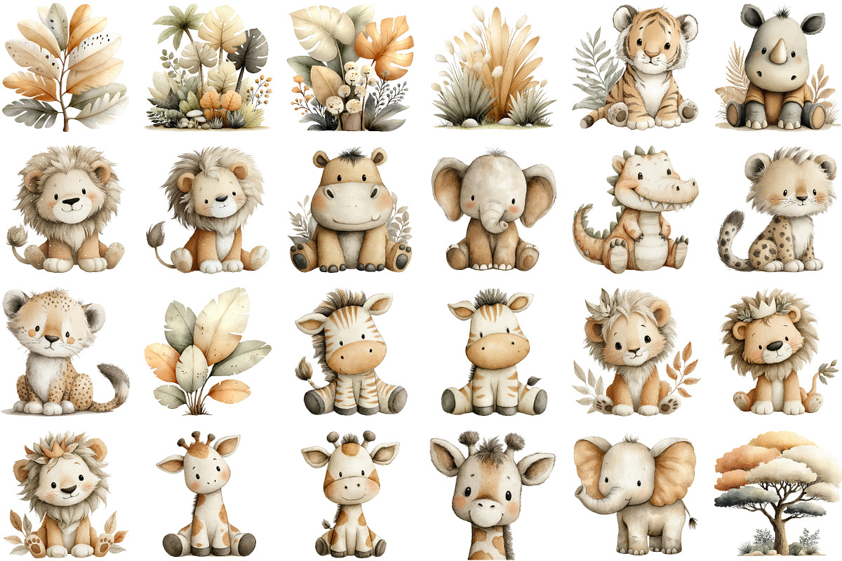Safari animals watercolor clipart, an Illustration by Sublimation Artist (Photo 3 of 7)