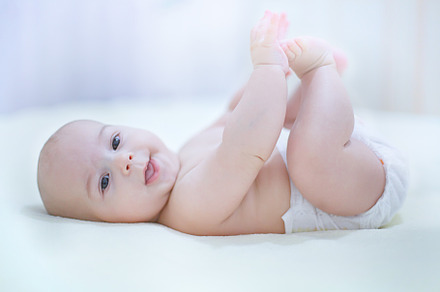 Happy kid wearing a diaper containing baby, bath, and bed, a Person Photo by Rodica Ciorba