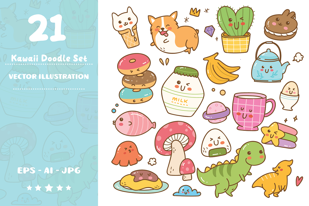 Set of Kawaii Doodle Clip Art, an Object Graphic by dudellicious