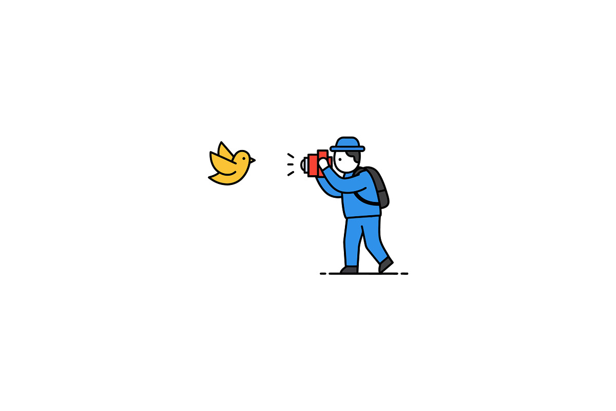 A man photographing a yellow bird in, an Illustration by designvectx