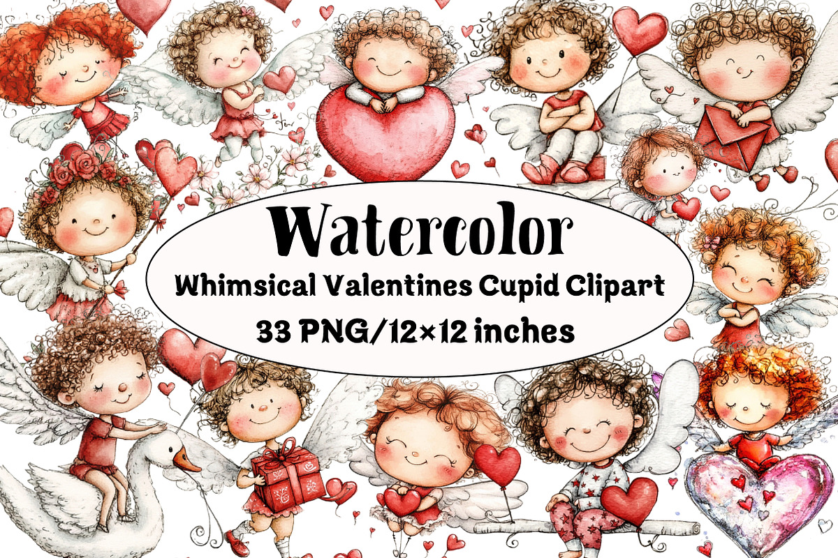 Whimsical Valentines Cupid Clipart, an Illustration by Design Market (Photo 1 of 5)