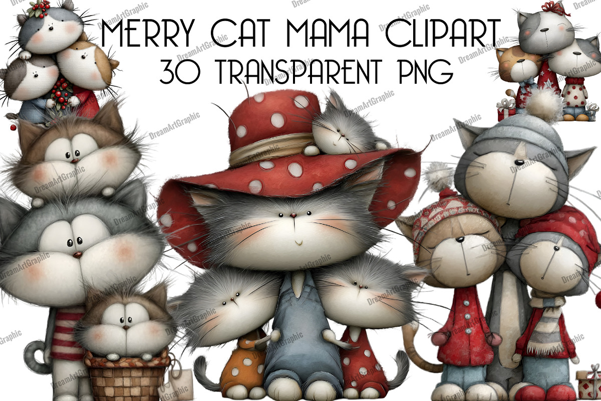 merry cat mama Clipart, an Illustration by DreamArtGraphic (Photo 1 of 5)