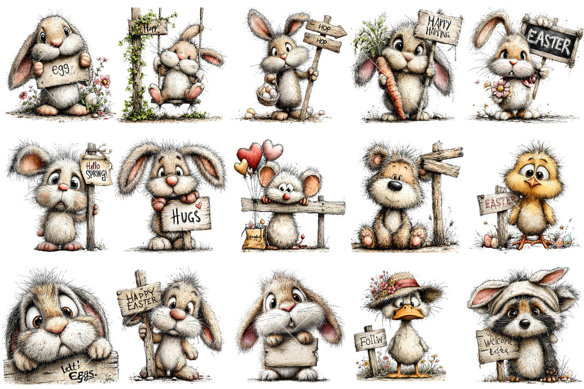 Whimsical Easter Sign Post Clipart, an Illustration by OK Design (Photo 3 of 6)